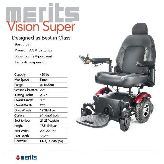 Merits Health P327 Vision Super W/ Power Seat Lift Heavy Duty Power Wheelchair Merits Health